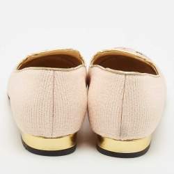 Charlotte Olympia Pink/Gold Canvas Kitty Ballet Flats Size 37.5