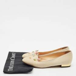Charlotte Olympia Light Gold Fabric Kitty Crystals Ballet Flats Size 37.5