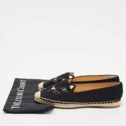 Charlotte Olympia Black Canvas Kitty Espadrille Flats Size 38