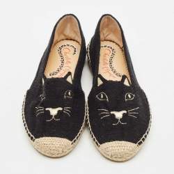 Charlotte Olympia Black Canvas Kitty Espadrille Flats Size 38