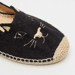 Charlotte Olympia Black Canvas Kitty Espadrille Flats Size 38