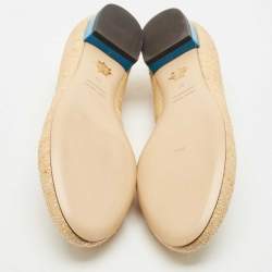 Charlotte Olympia Cream/Blue Raffia Kitty Ballet Flats Size 38