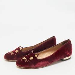 Charlotte Olympia Red Velvet Kitty Smoking Slippers Size 38