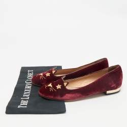 Charlotte Olympia Red Velvet Kitty Smoking Slippers Size 38