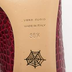 Charlotte Olympia Burgundy Croc Embossed Leather Smoking Slippers Size 38.5