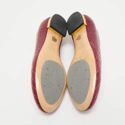 Charlotte Olympia Burgundy Croc Embossed Leather Smoking Slippers Size 38.5