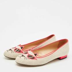 Charlotte Olympia Beige Canvas Smoking Slippers Size 38