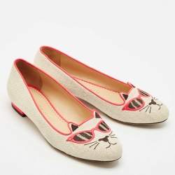 Charlotte Olympia Beige Canvas Smoking Slippers Size 38