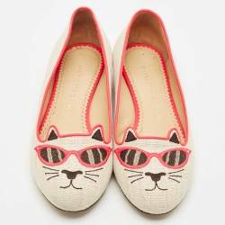 Charlotte Olympia Beige Canvas Smoking Slippers Size 38