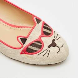 Charlotte Olympia Beige Canvas Smoking Slippers Size 38