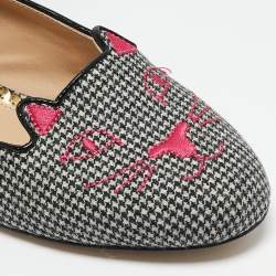 Charlotte Olympia Grey Canvas Emoticats Smoking Slippers Size 38