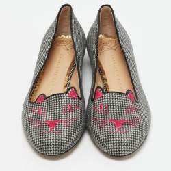 Charlotte Olympia Grey Canvas Emoticats Smoking Slippers Size 38