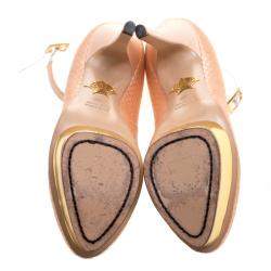 Charlotte Olympia Peach Quilted Satin Dolores Ankle Strap Platform Pumps Size 39