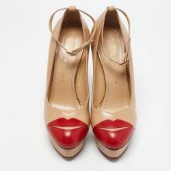 Charlotte Olympia Beige/Red Leather Kiss Me Dolores! Pumps Size 40