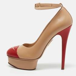 Charlotte Olympia Beige/Red Leather Kiss Me Dolores! Pumps Size 40