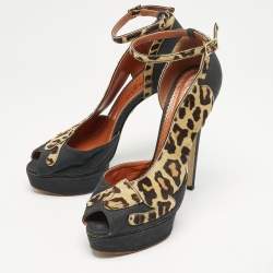 Charlotte Olympia Black/Brown Calfhair and Fabric Leopard D'orsay Pumps Size Size 41