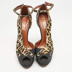 Charlotte Olympia Black/Brown Calfhair and Fabric Leopard D'orsay Pumps Size Size 41
