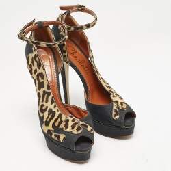 Charlotte Olympia Black/Brown Calfhair and Fabric Leopard D'orsay Pumps Size Size 41