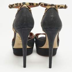 Charlotte Olympia Black/Brown Calfhair and Fabric Leopard D'orsay Pumps Size Size 41