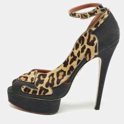 Charlotte Olympia Black/Brown Calfhair and Fabric Leopard D'orsay Pumps Size Size 41