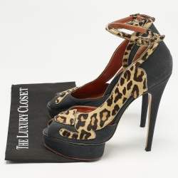 Charlotte Olympia Black/Brown Calfhair and Fabric Leopard D'orsay Pumps Size Size 41