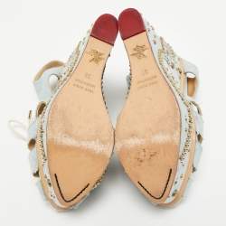 Charlotte Olympia Blue Denim Studded Cut Out Wedge Platform Sandals Size 38