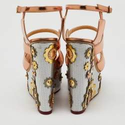 Charlotte Olympia Rose Gold Leather Platform Wedge Sandals Size 37