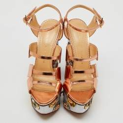 Charlotte Olympia Rose Gold Leather Platform Wedge Sandals Size 37