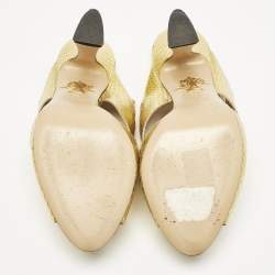 Charlotte Olympia Gold Snakeskin Embossed Patent Leather Cut Out Slide Sandals Size 38