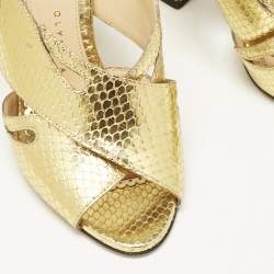 Charlotte Olympia Gold Snakeskin Embossed Patent Leather Cut Out Slide Sandals Size 38