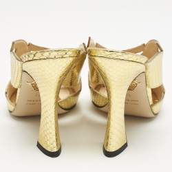 Charlotte Olympia Gold Snakeskin Embossed Patent Leather Cut Out Slide Sandals Size 38