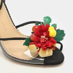 Pre Owned Charlotte Olympia Black Canvas Trims And PVC Tropicana Ankle Strap Sandals Size 39