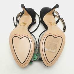 Pre Owned Charlotte Olympia Black Canvas Trims And PVC Tropicana Ankle Strap Sandals Size 39