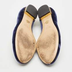 Charlotte Olympia Navy Blue Velvet Kitty Ballet Flats Size 39