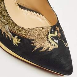 Pre Owned Charlotte Olympia Black Fabric Debbie Dragon Pointed Toe Platform Pumps Size 41