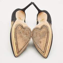 Pre Owned Charlotte Olympia Black Fabric Debbie Dragon Pointed Toe Platform Pumps Size 41