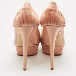 Pre Owned Charlotte Olympia Gold Satin Paloma Fan Pleat Platform Pumps Size 40