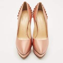 Pre Owned Charlotte Olympia Gold Satin Paloma Fan Pleat Platform Pumps Size 40