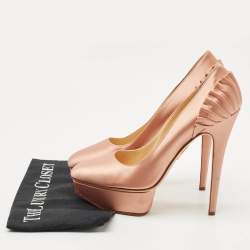 Pre Owned Charlotte Olympia Gold Satin Paloma Fan Pleat Platform Pumps Size 40