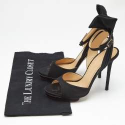 Pre Owned Charlotte Olympia Black Satin Wallace Ankle Strap Sandals Size 36