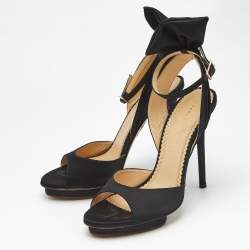 Pre Owned Charlotte Olympia Black Satin Wallace Ankle Strap Sandals Size 36