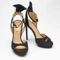 Pre Owned Charlotte Olympia Black Satin Wallace Ankle Strap Sandals Size 36