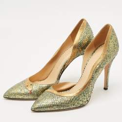 Pre Owned Charlotte Olympia Metallic Snakeskin D'orsay Pumps Size 41