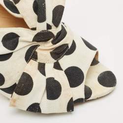 Pre Owned Charlotte Olympia White/Black Polka Canvas Bow Slide Sandals Size 40.5