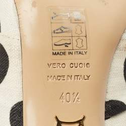 Pre Owned Charlotte Olympia White/Black Polka Canvas Bow Slide Sandals Size 40.5