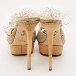 Pre Owned Charlotte Olympia Gold Canvas and Glitter Embellished Ankle Strap Sandals Size 40