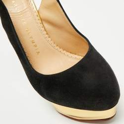 Pre Owned Charlotte Olympia Black Suede Dolly Platform Slingback Pumps Size 35