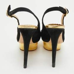 Pre Owned Charlotte Olympia Black Suede Dolly Platform Slingback Pumps Size 35
