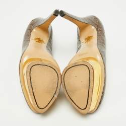 Pre Owned Charlotte Olympia Grey Croc Embossed Leather Dolly Platform Pumps Size 39