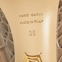 Pre Owned Charlotte Olympia Grey Croc Embossed Leather Dolly Platform Pumps Size 39